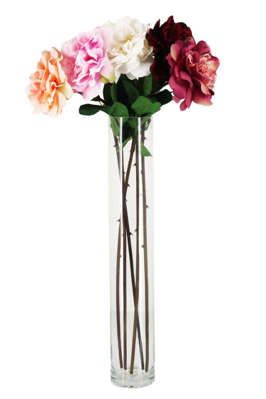 Artificial Large Open Cabbage Rose - Pink Green - Set of 10