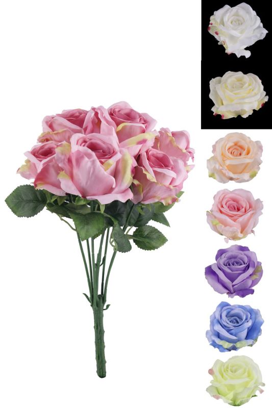 Artificial 7 Head Tea Rose Bush , - Pink - Set of 10