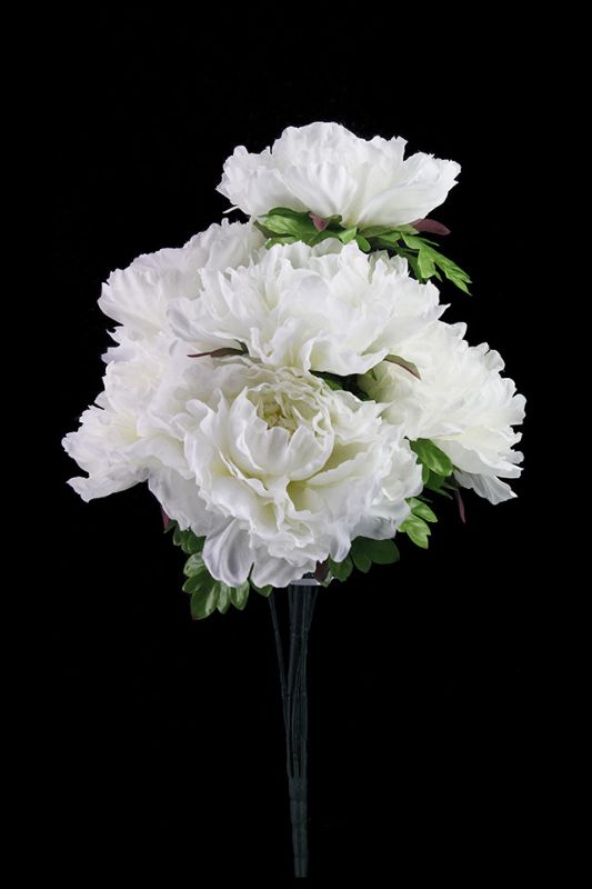 Artificial Peony Spray (7 Large Heads) - White - Set of 6