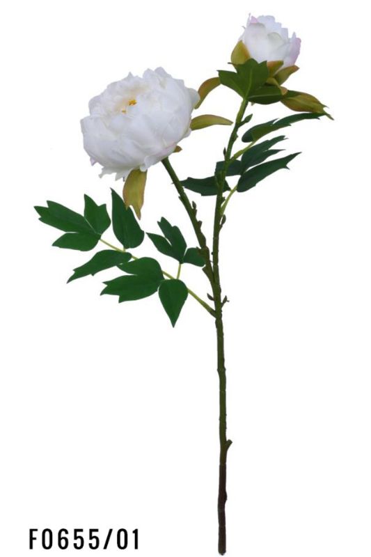 Artificial 2 Head Peony Spray - White - Set of 12