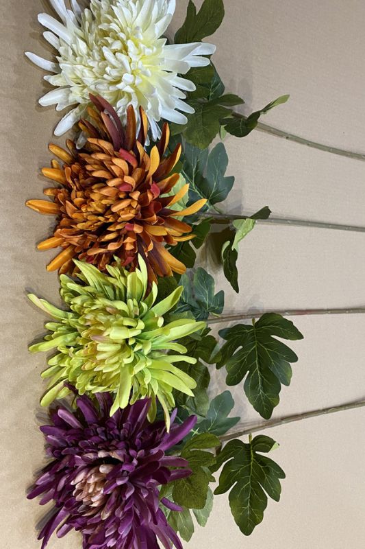 Artificial French Chrysanthemum - White - Set of 6