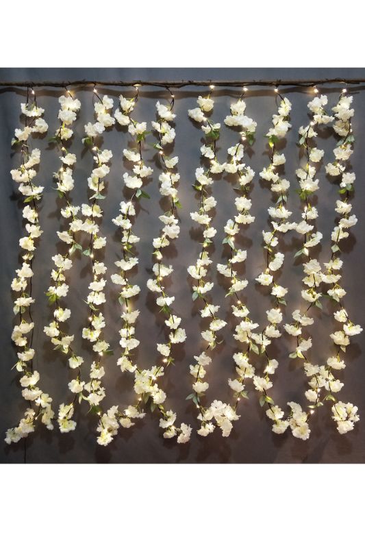 Cherry Blossom Curtain with 180 LED (LIGHT PINK) - White