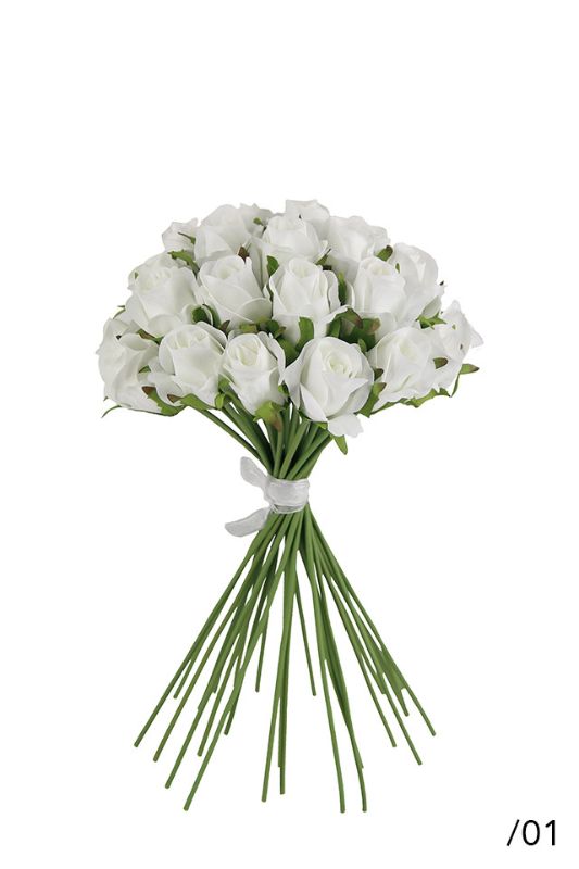 Artificial Rosebud Bush x 28 heads - White - Set of 4