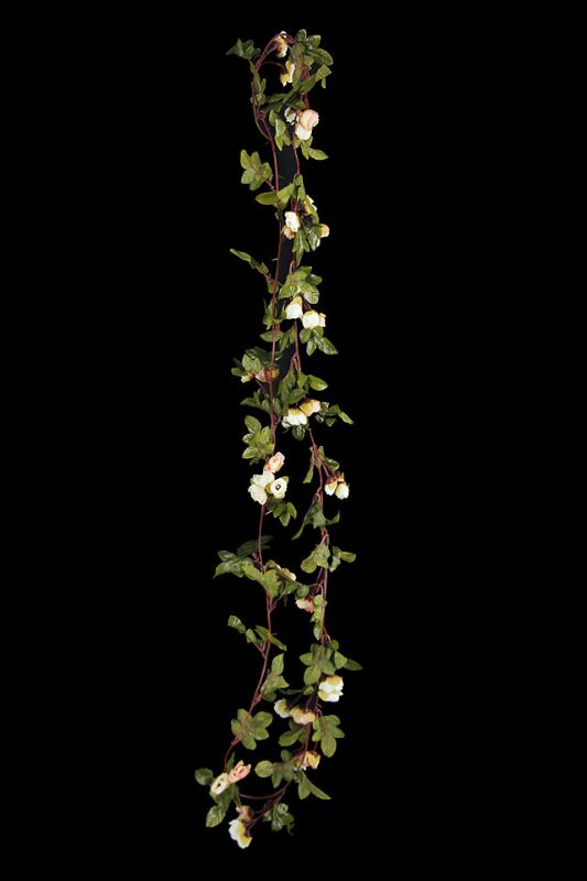 Artificial 42 x Rose Bud + 35 x Leaf Garland - White Green - Set of 12