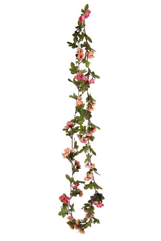 Artificial 60 x Rose Bud + 35 x Leaf Garland - White Green - Set of 12