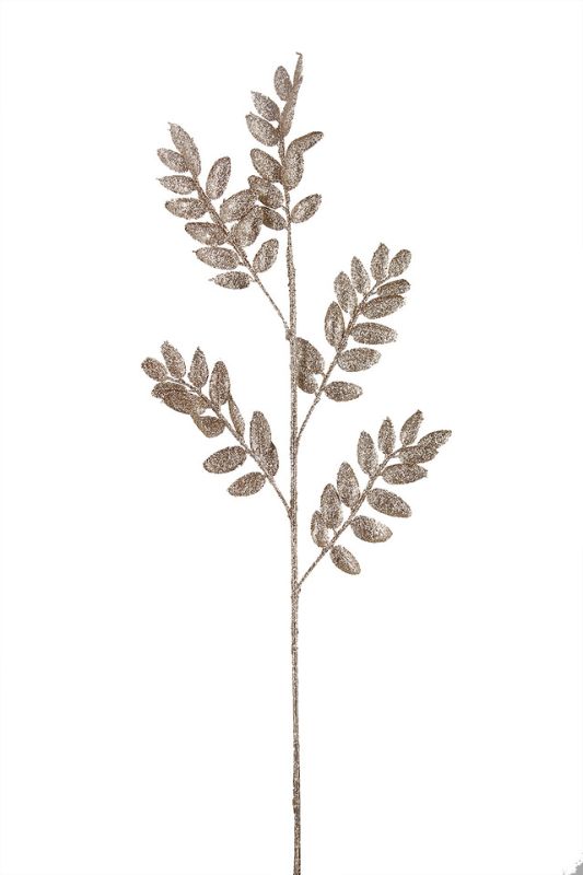 Artificial Glitter Gum Leaf Spray - Champagne - Set of 6