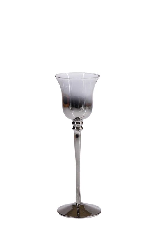 Glass - M Silver Stem T-Light Holder - Silver - Set of 4