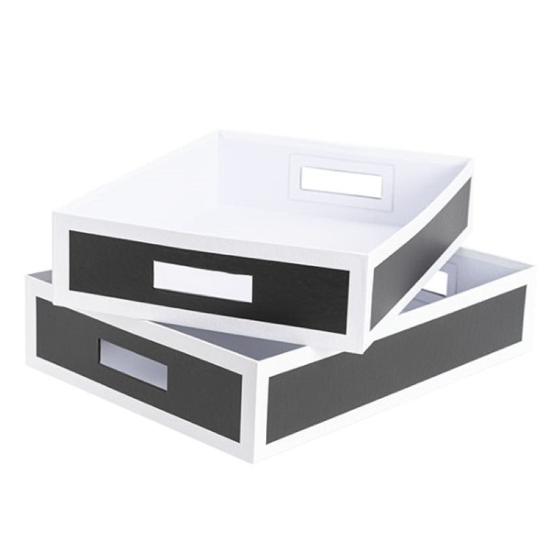 Rigid Hamper Tray Large Black with White Edge Set 2