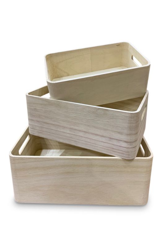 Set of 3 - Rectangle Wooden Gift Boxes - Natural