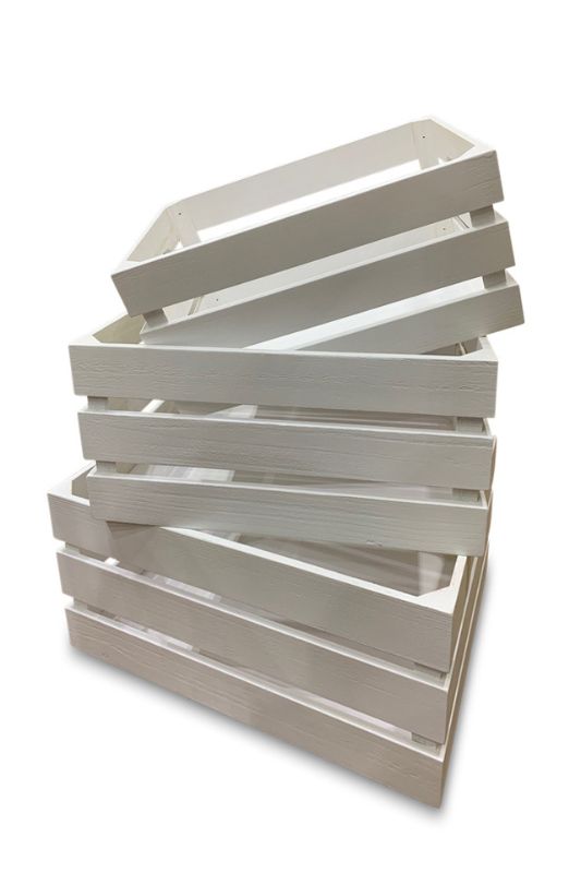 Set of 3 - Rectangle Wooden Gift Boxes - White Wash