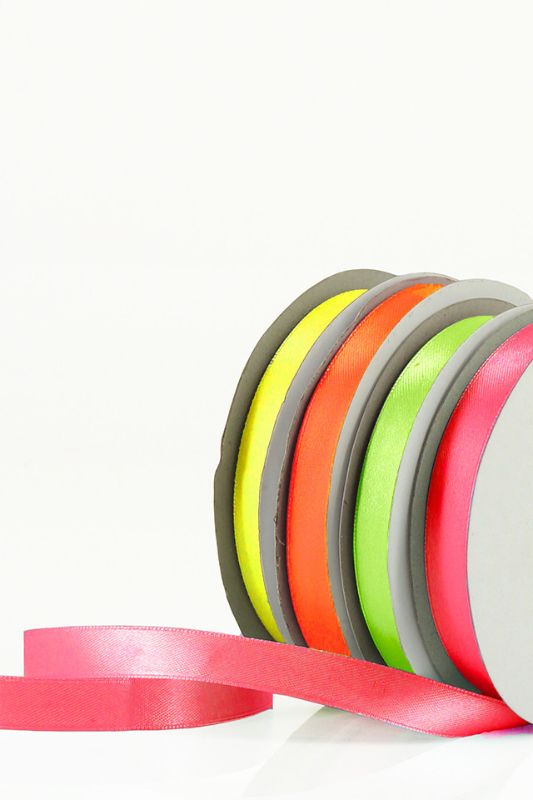 Ribbon - Neon Satin Woven Edge Ribbon (Double Face) - Fiesta - Set of 5