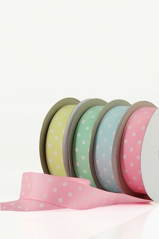 Ribbon - Polka Dot Grosgrain Ribbon - Yellow White - Set of 5