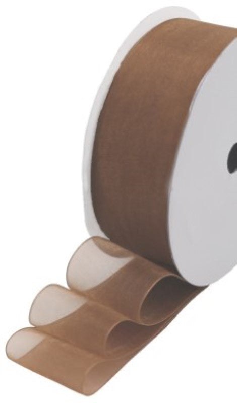Luxurious sable organza ribbon roll, 25mm x 25m, ideal for elegant crafting and gifting with sheer, lightweight fabric.