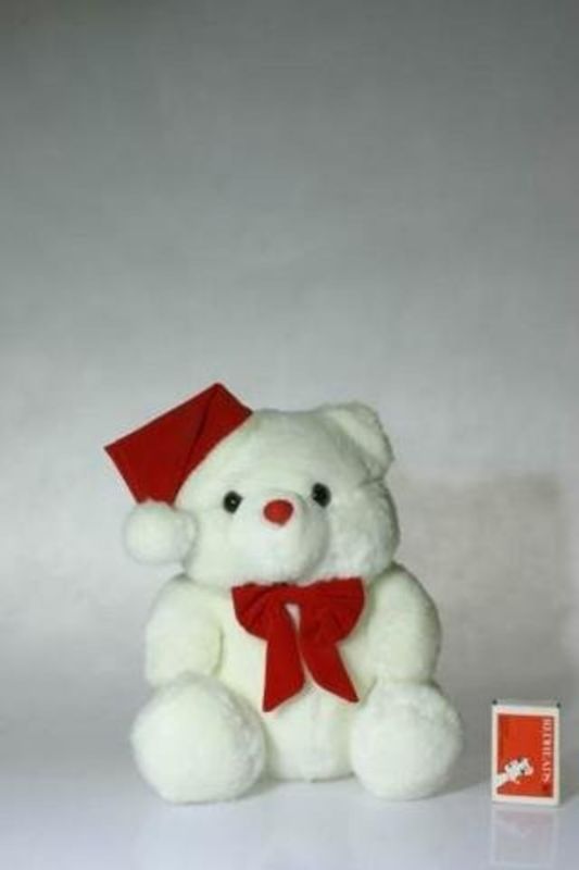 Small Christmas Bear Velvet Hat/Bow - White Red - Set of 2
