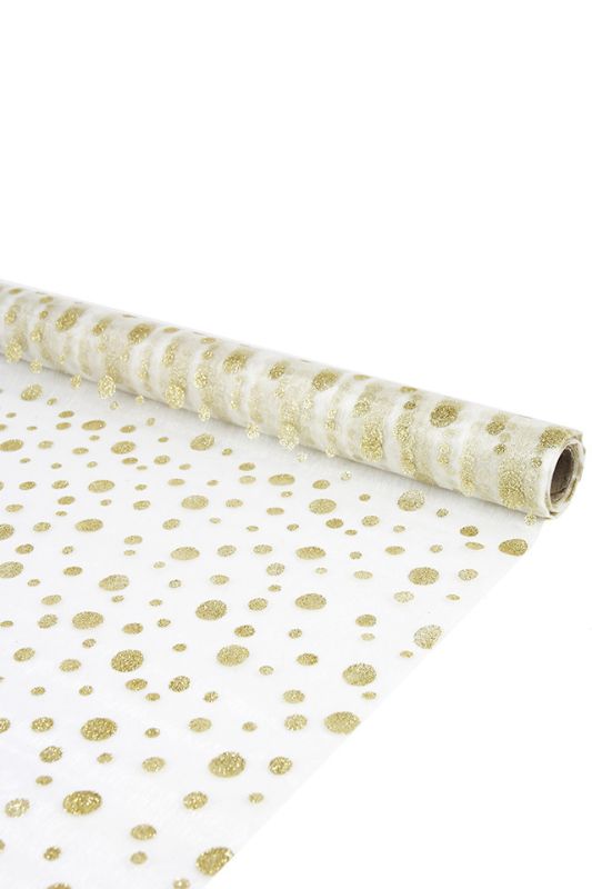 Decorative Wrap - Metallic Polka Dots on Sheer Wrap - Gold
