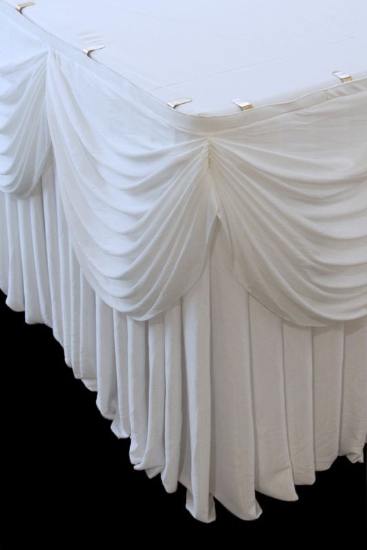 Pleated Table Skirt With Swag (Velcro) - White