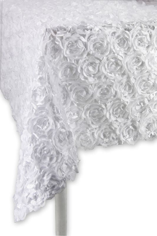 Satin Rose Tablecloth - White