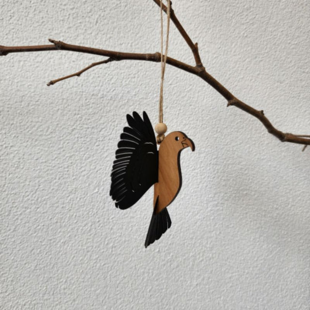 Beautiful Rimu Kea hanging ornament with laser-cut design and 3D wings, perfect for home decor and gifting.