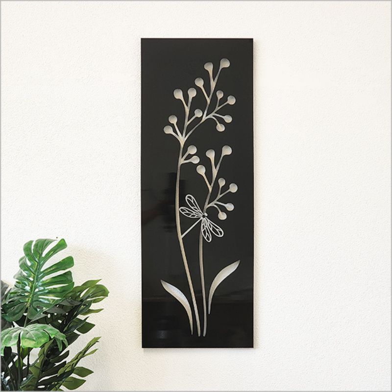 Stunning wall art featuring a black crab apple design with an elegant dragonfly motif, crafted from durable ACM.
