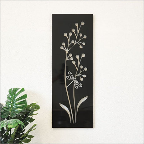 Stunning wall art featuring a black crab apple design with an elegant dragonfly motif, crafted from durable ACM.
