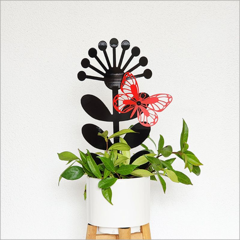 30cm Pohutukawa Freestanding Art Plant Trellis with 3D butterfly, providing stylish support for climbing plants indoors and outdoors.