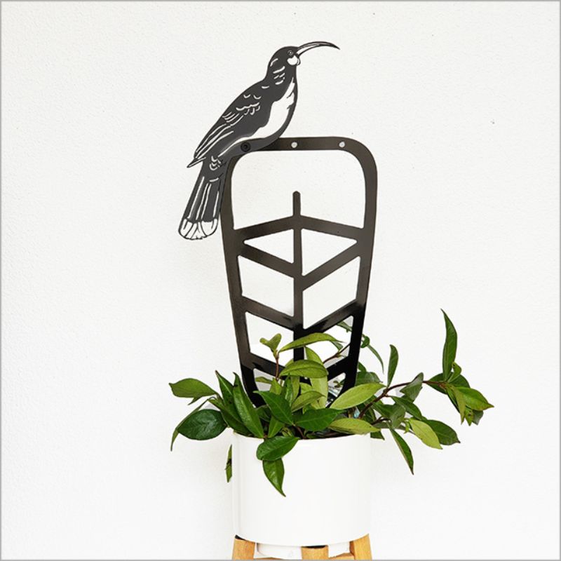 30cm Huia Feather Plant Trellis in Aluminium Composite, stylish support for climbing plants and unique wall art feature.