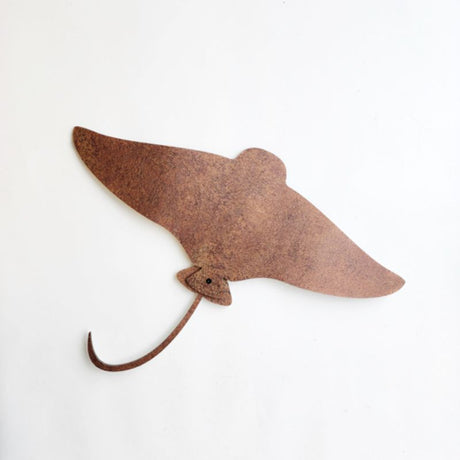 Large stingray wall art in rusted copper pattern, measuring 54cm, perfect for modern coastal decor.