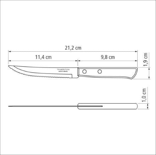Churrasco Steak Knife Serrated Narrow Blade Polywood Brown 5", 11cm - Tramontina