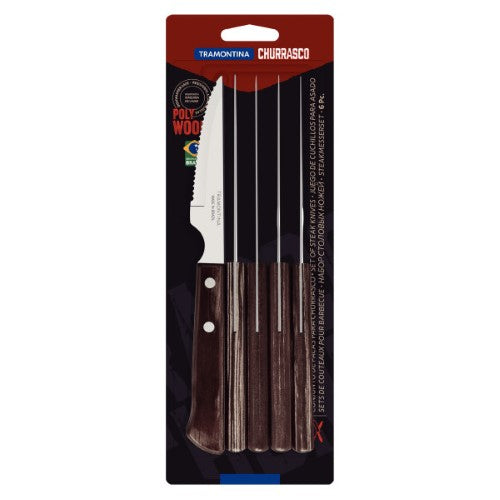 Churrasco Steak Knife Spanish 6 Piece Set 11cm Brown Handles - Tramontina