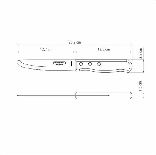Churrasco Steak Knife Serrated Wide Blade Polywood Brown 5", 13cm - Tramontina