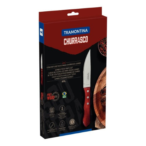 Churrasco Steak Knife Spanish 4 Piece Set 11cm Red Handles - Tramontina
