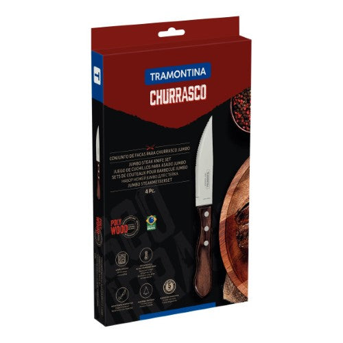 Churrasco Steak Knife Jumbo Point Brown 4 Piece Set 12cm - Tramontina