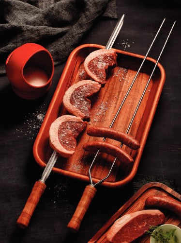 Heavy Duty Duel Prong Stainless Steel Skewer Wood Handle 75cm - Tramontina