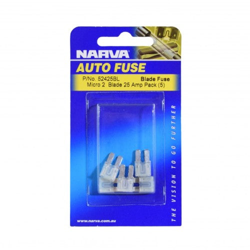 25 Amp White Micro 2 Blade Fuse (Blister Pack Of 5)
