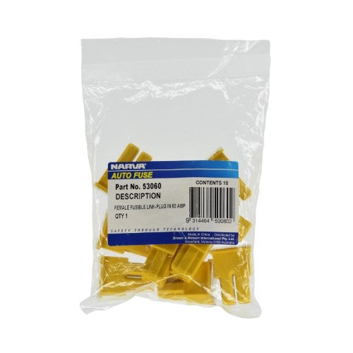 Female Plug In Fusible Link - 60 Amp Yellow (Box Of 10)