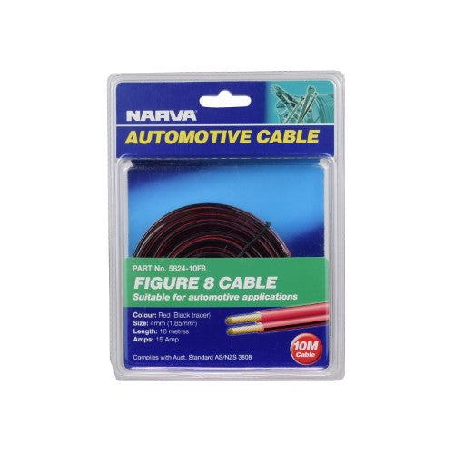 15a 4mm Twin Core Figure 8 Cable - Red With Black Tracer (10m)