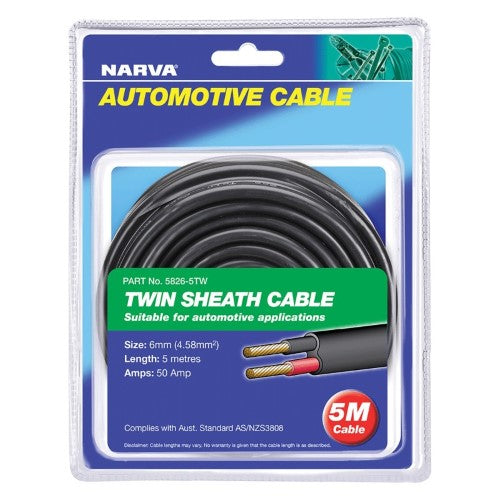Narva - Twin Core 6mm 50a 5m Red/Blk