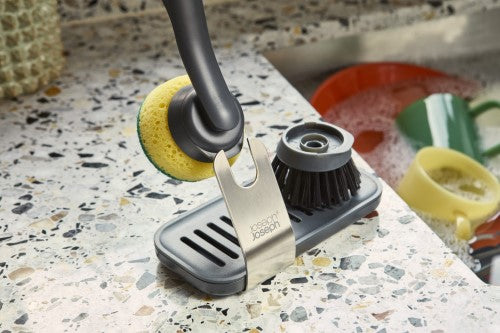 SinkTech Dish brush and sponge set with large stainless-steel storage stand - Joseph Joseph