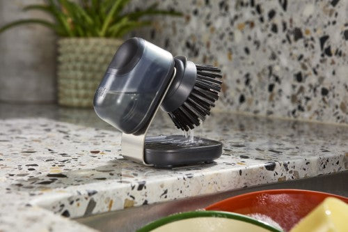 SinkTech Soap-dispensing palm brush with stainless-steel storage stand - Joseph Joseph