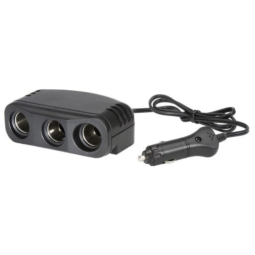 Cigarette Lighter Plug With Extended Lead And Triple Accessory Sockets