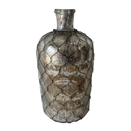 French Chateau Antique Bottle - Rustic Antique Silver - 25cm