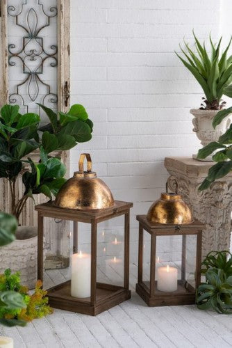 Decorative - Antique Gold Lanterns Set of 2 - 73cm