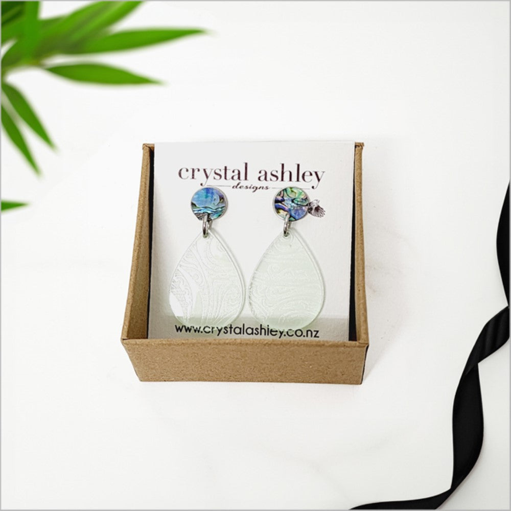 Earrings Set - Teardrop  Acrylic + Paua