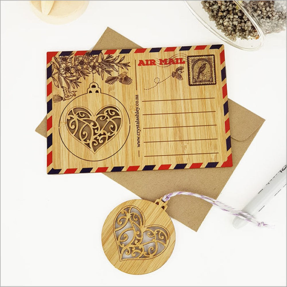 Bamboo Postcard - KWW Heart Bauble (15.6 x 11cm)