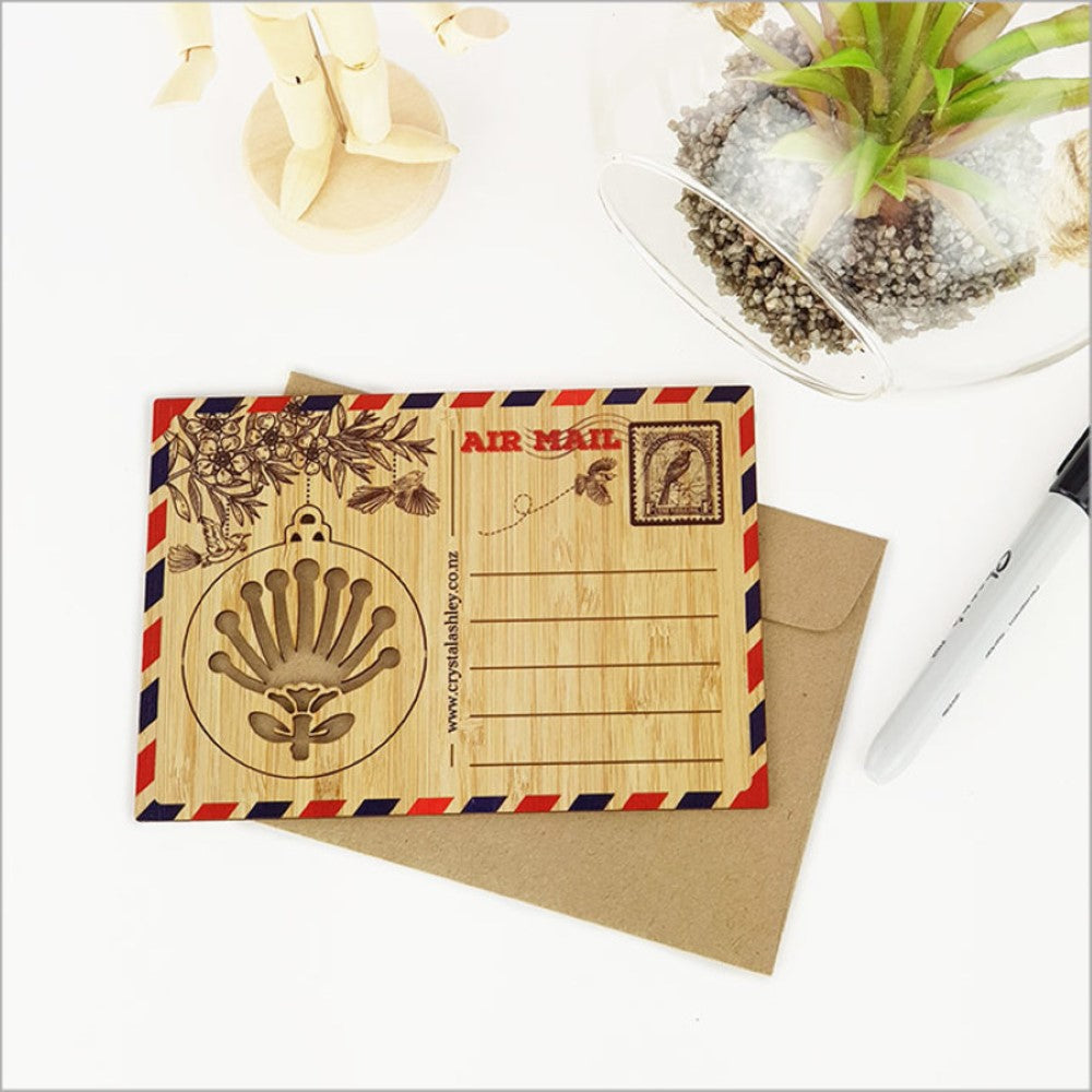 Bamboo Postcard - Pohutukawa Bauble (15.6 x 11cm)
