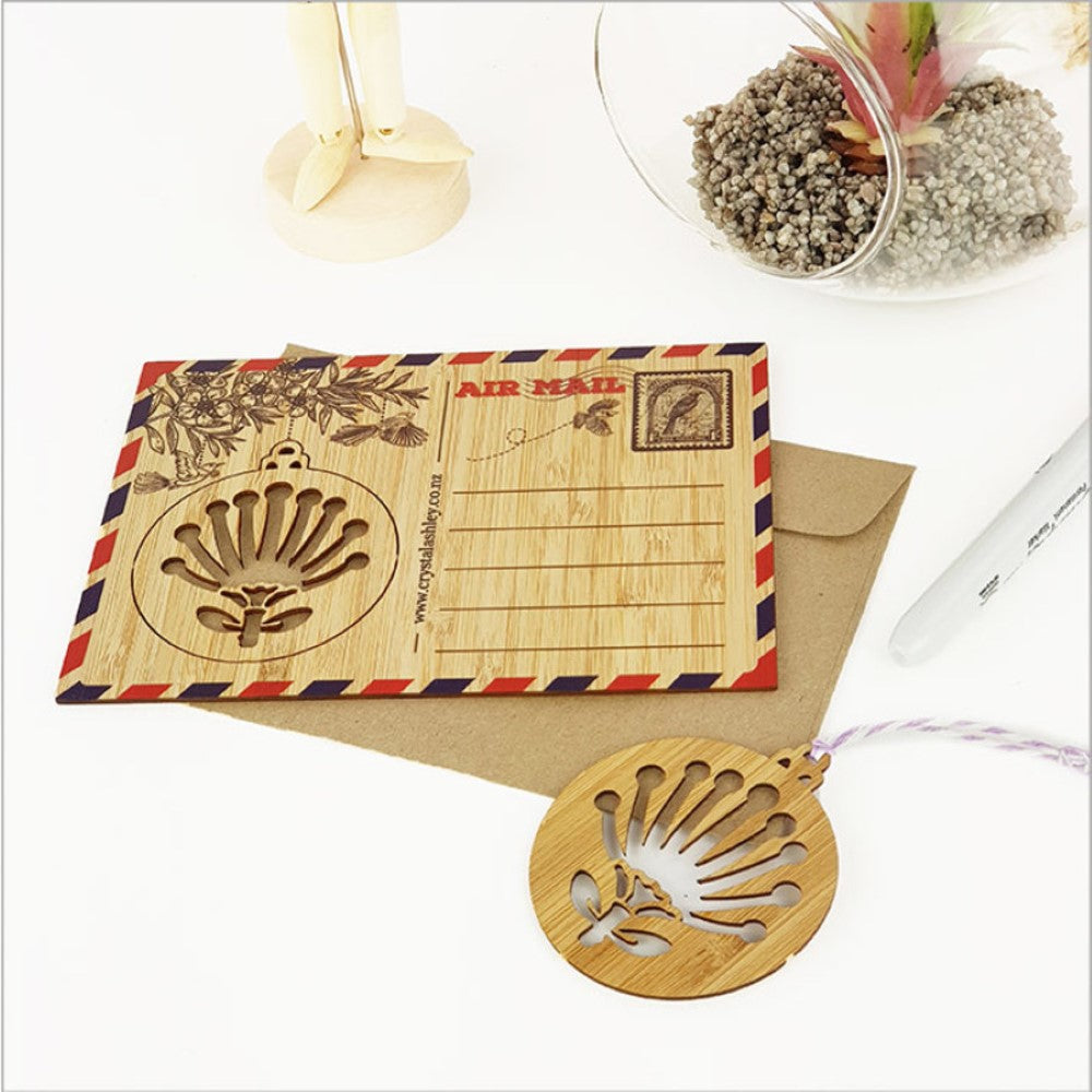 Bamboo Postcard - Pohutukawa Bauble (15.6 x 11cm)