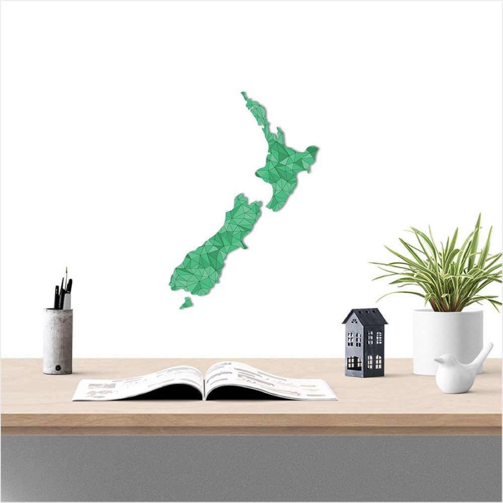 Wall Art - Small NZ Green Geometric Pattern NZ Map (39W x 55cmH)