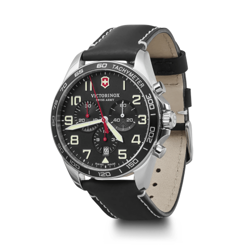 Watch - VICTORINOX FieldForce Chrono 42mm Black Leather Strap Black Dial