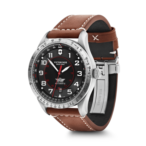Watch - VICTORINOX Airboss Mechanical 42mm Brown Leather Strap Black Dial