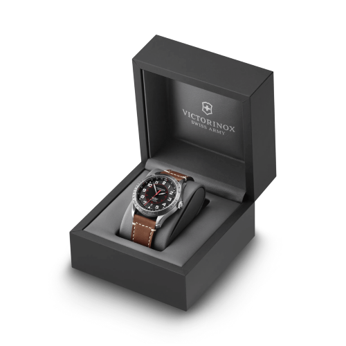 Watch - VICTORINOX Airboss Mechanical 42mm Brown Leather Strap Black Dial
